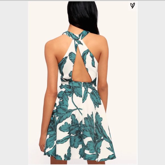 Witness Ivory Leaf Print Halter Skater Dress - Picture 2 of 8